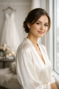 woman with glowing smooth skin after microneedling before wedding